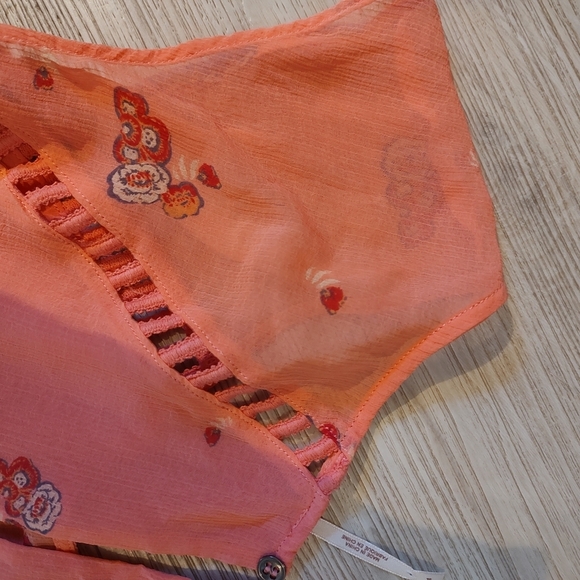 FREE PEOPLE Coral Cut Out Fit and Flare Flowy Midi DRESS SIZE 4 Like New! - Picture 10 of 10